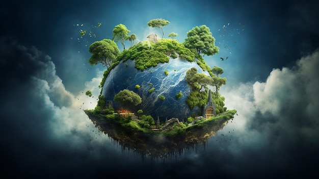 Photo of green nature with earth environment in glass ball