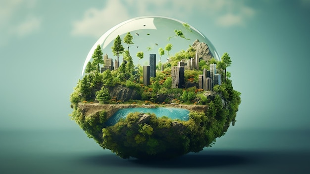 Photo of green nature with earth environment in glass ball