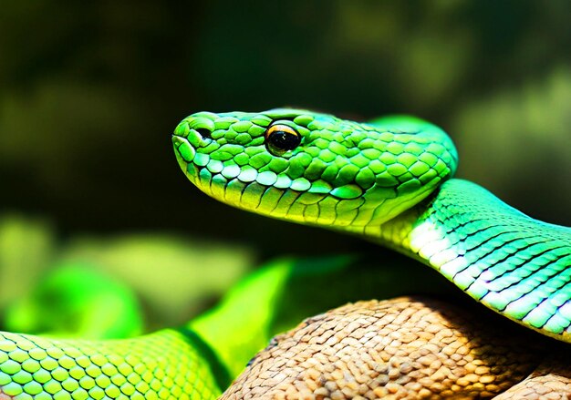 photo green snake in the habitat