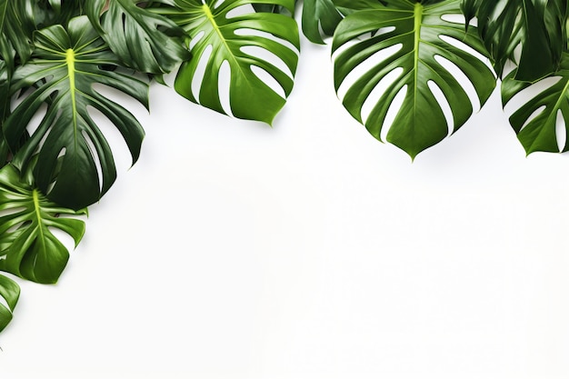 Фото зеленые тропические пальмовые листья монстера на белом фоне Генеративный ИИ