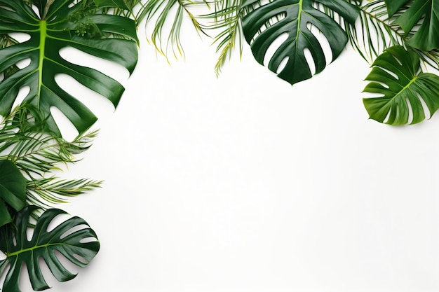 Photo green tropical palm leaves monstera on white background Generative AI