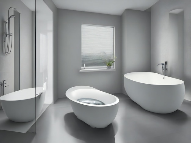 Фото серая современная овальная ванна серые стены роскошный интерьер ванной комнаты ai сгенерировано