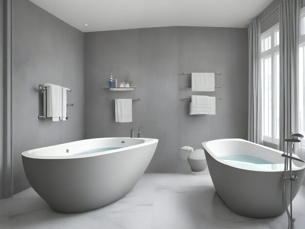 Photo grey modern oval bathtub gray walls luxury bathroom interior ai generated