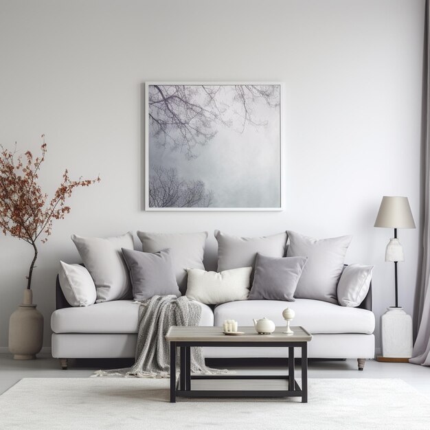 Photo grey sofa and pillow in white living room