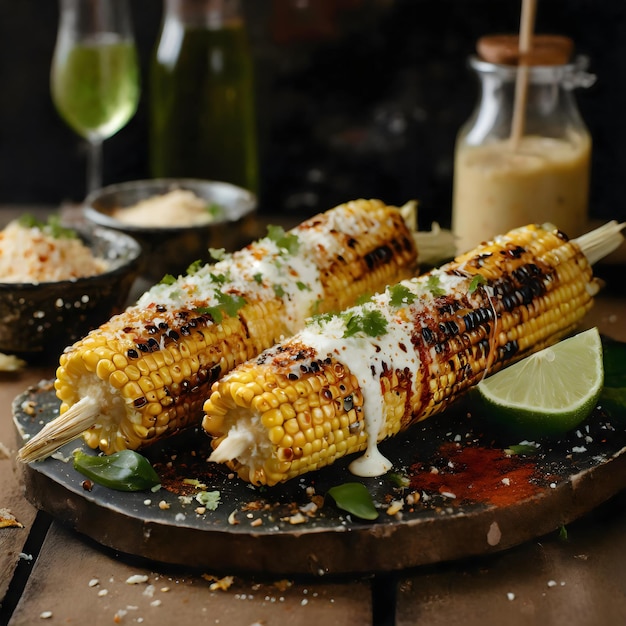 Photo a photo of grilled corn on the cob