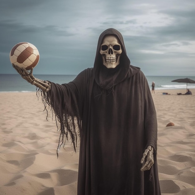 photo of the Grim Reaper playing beach volleyball