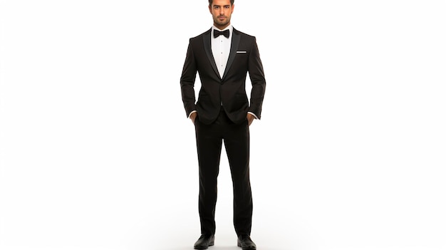 A photo of a groom in a tuxedo