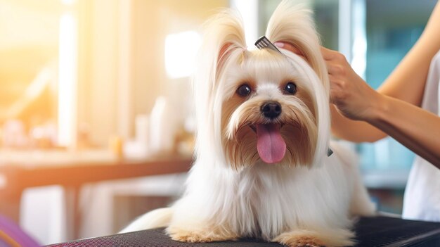 血液 循環 を 改善 する ため に 犬 の 毛皮 を 掃除 する 掃除 師 の 写真