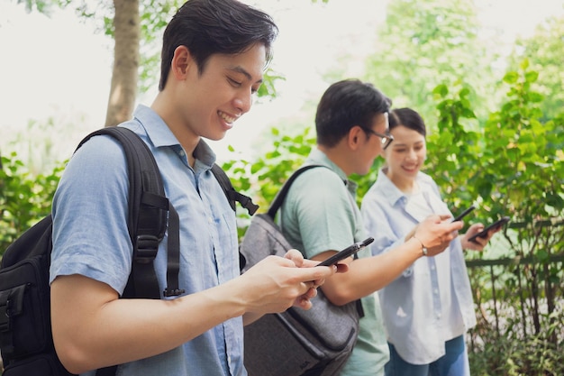 Photo of group Asian student outside