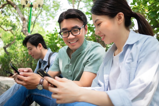 Photo of group Asian student outside