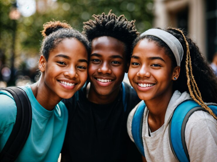 Photo photo of group black teenage freshy student at university generative ai