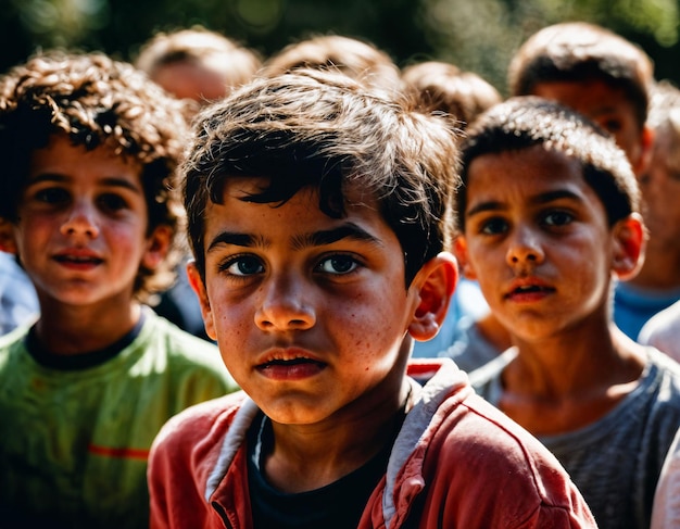 photo group of boy being bullied with wound and blood in the gang generative AI