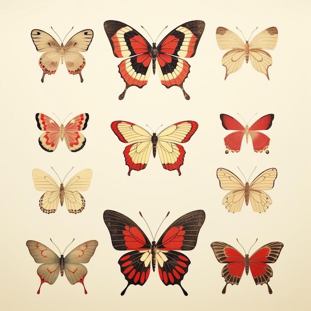 ヴィンテージポスターのスタイルで互いに飛ぶ蝶のグループの写真