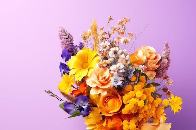 Photo a group colorful flower in purple background ai generated