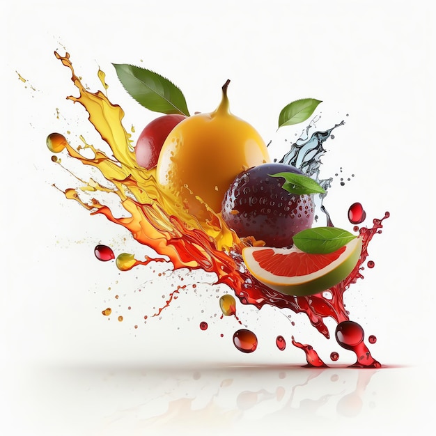 Photo group of fresh fruits with splash water