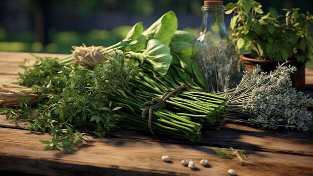 A photo of a group of fresh herbs