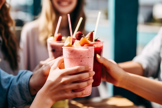 Photo a photo of a group of friends enjoying smoothies together at a brunch party