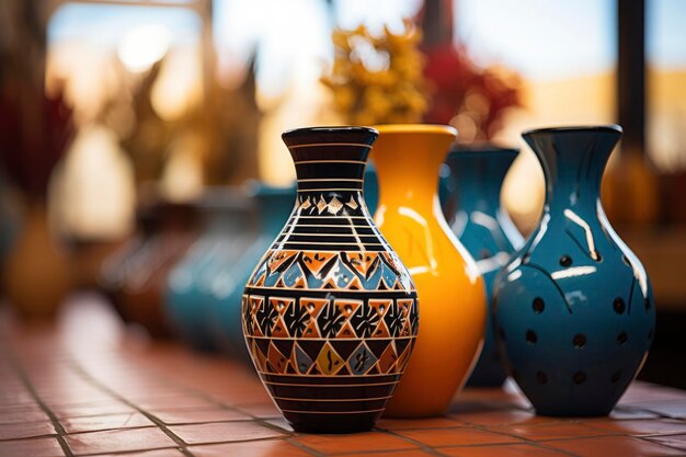 Photo a group of handicraft ceramic pots