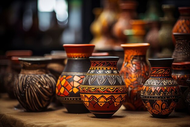 Photo a group of handicraft ceramic pots