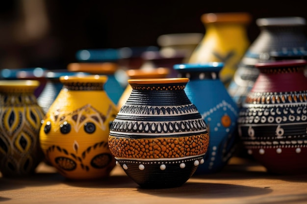 Photo a group of handicraft ceramic pots