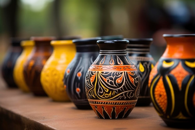 Photo a group of handicraft ceramic pots