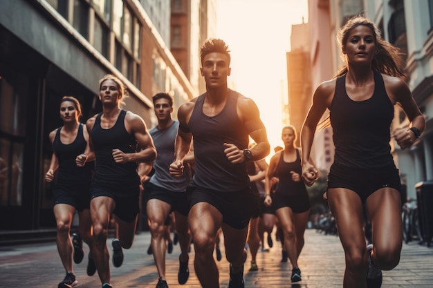 Photo of a group of people doing a high intensity interval training HIIT workout outdoors Generative AI