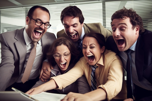 Photo photo group of people working out business plan in an office