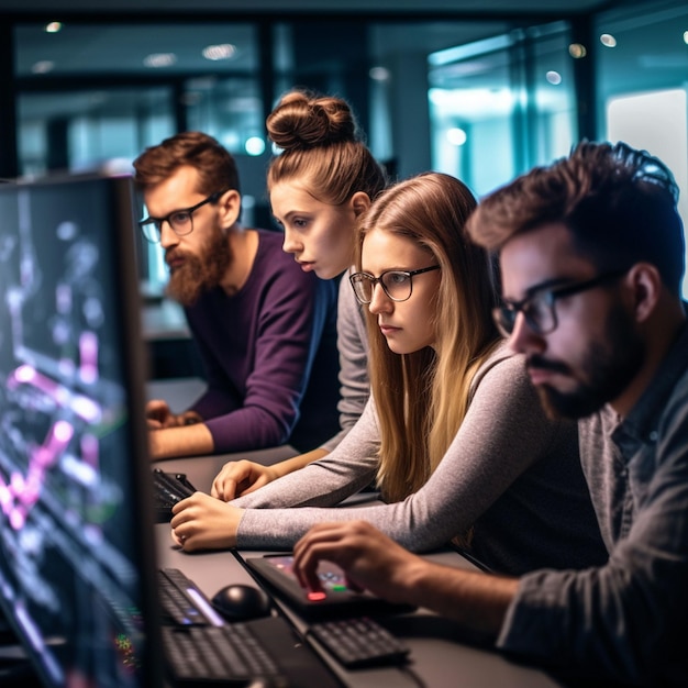 photo group of people working out business plan in an office