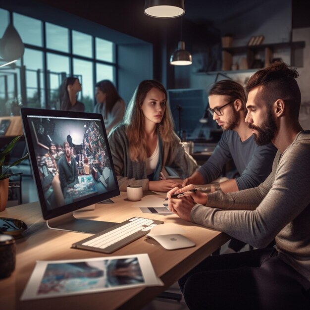 Photo group of people working out business plan in an office