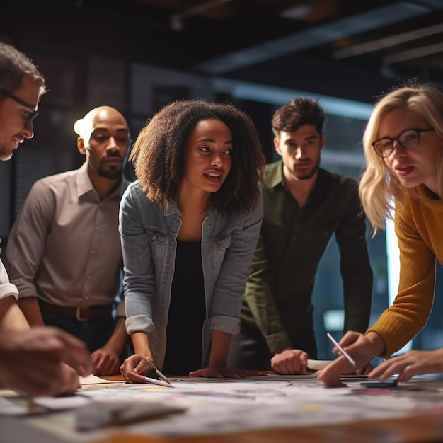 photo group of people working out business plan in an office