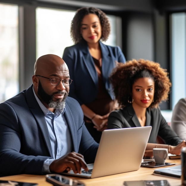 photo group of people working out business plan in an office