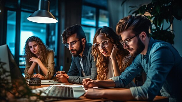 Photo group of people working out business plan in an office