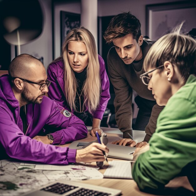 photo group of people working out business plan in an office