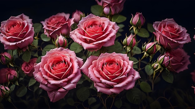 Photo of a group of pink rose flowers