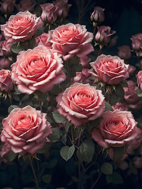 Photo of a group of pink rose flowers