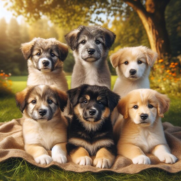 photo group portrait of adorable puppies