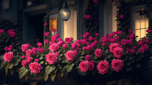 Photo of a group of rose in front of house ai generative