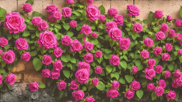 Photo of a group of roses flowers on the wall of the street