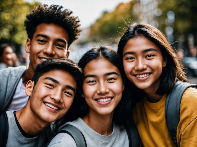 Photo photo of group teenage freshy student at university generative ai