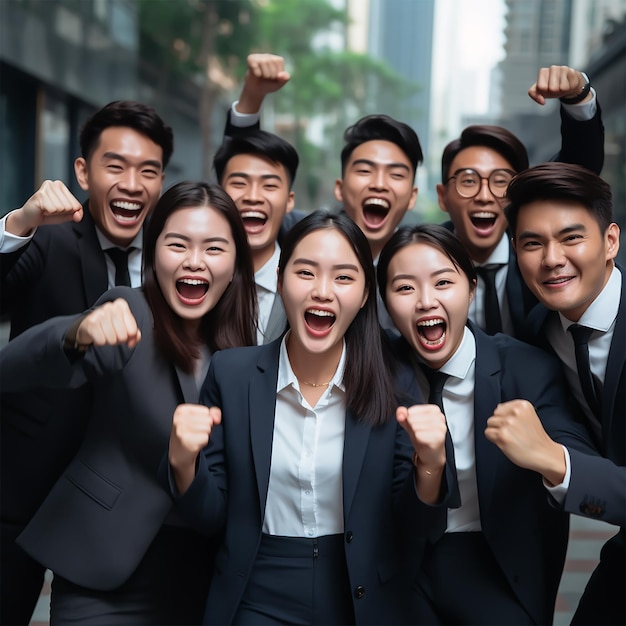 Photo of a group of young businessmen Happy Asian business woman