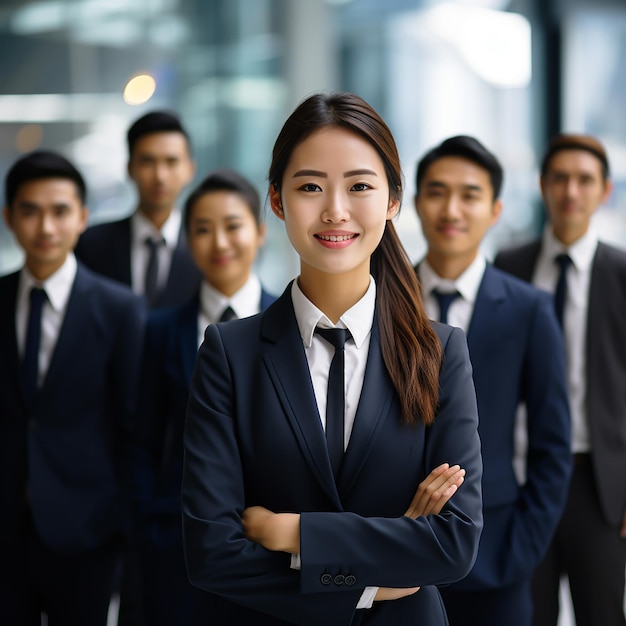Photo of a group of young businessmen Happy Asian business woman