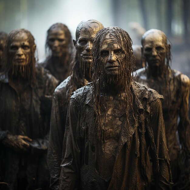 Foto foto di un gruppo di zombie nel bosco