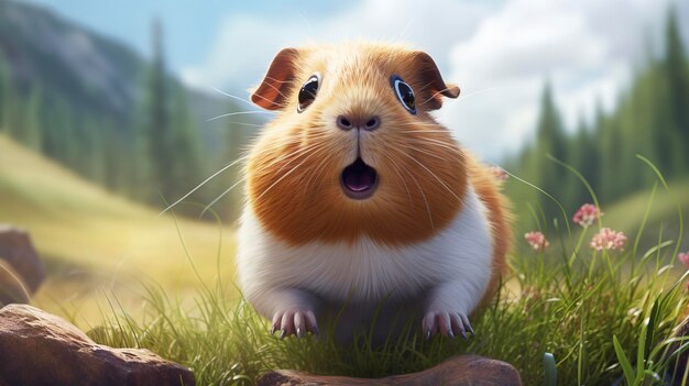 A photo of a guinea pig responding to commands