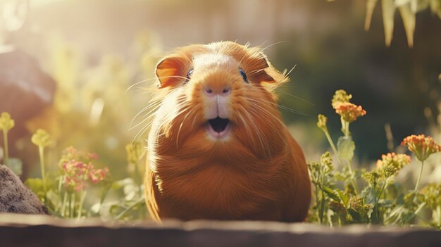 A photo of a guinea pig responding to positive reinforcement