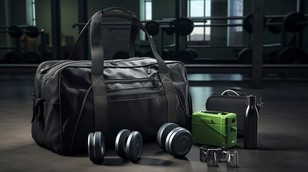 A photo of a gym bag packed with workout gear