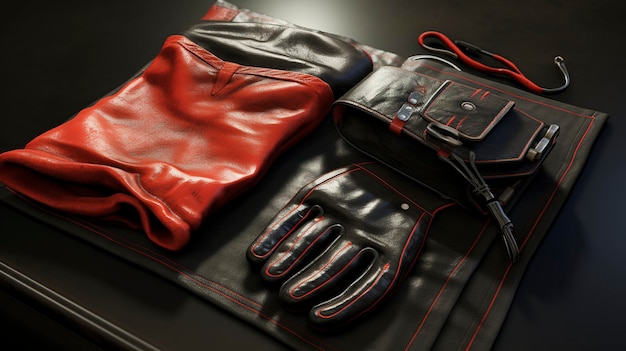 A photo of a hairdresser's apron and gloves