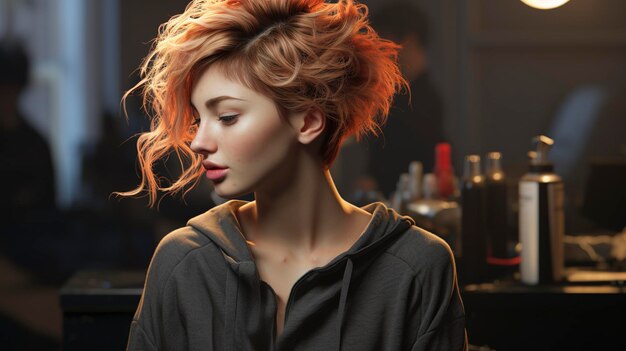 A photo of a hairdresser working with short hair