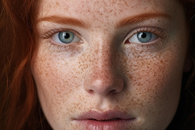 Photo half of womans face with freckle