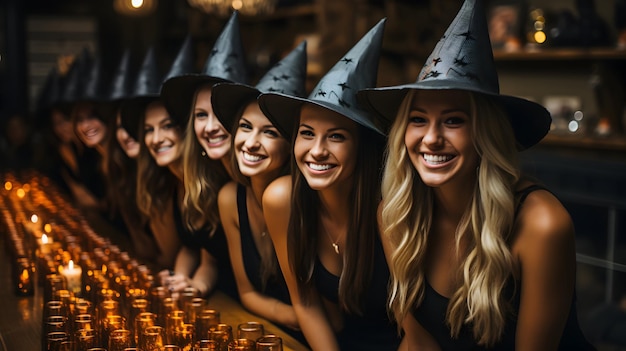 фото концепция дня Хэллоуина молодые друзья веселятся на вечеринке в честь Хэллоуина генеративный ИИ