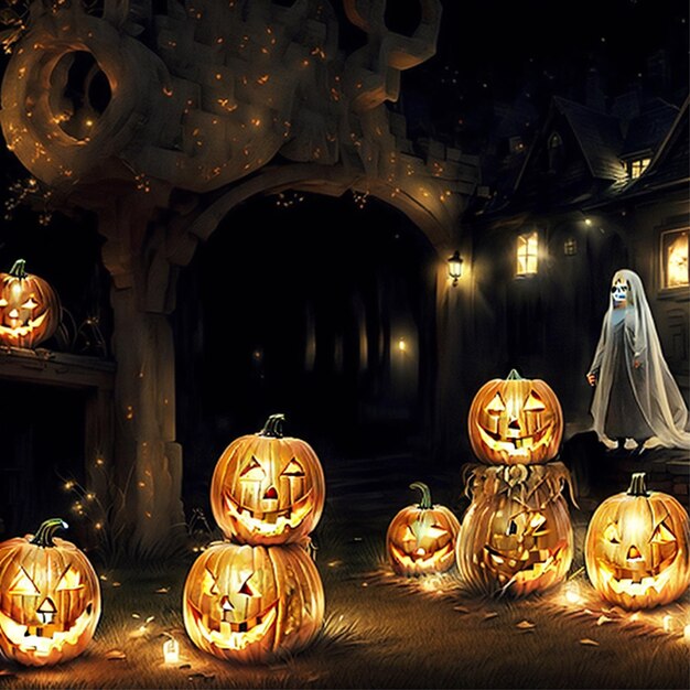 Photo Halloween image with spooky pumpkins